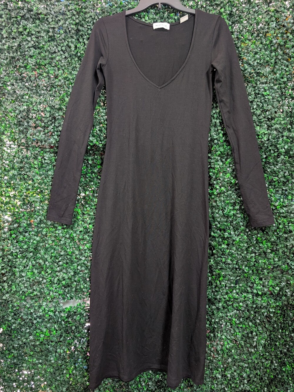 Marcella Classic Black Long Sleeve V-Neck Midi Dress